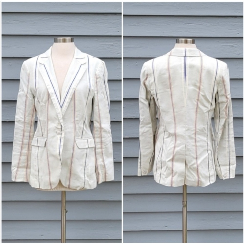 Rag &‎ Bone Linen Blend Textured Striped 1 Button Blazer Size Womans 6